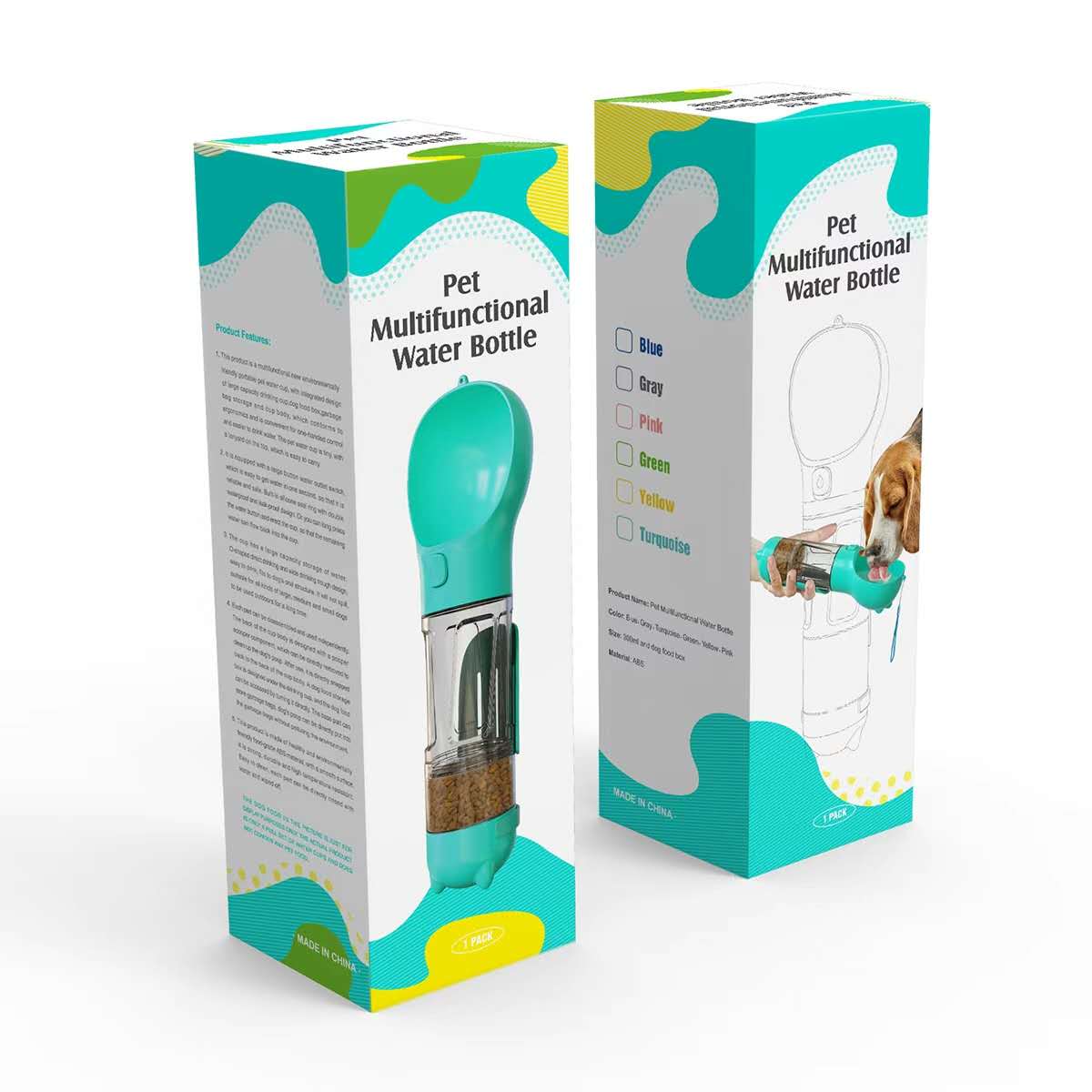 SuperLand Pet Multifunctional Water Bottle product packaging front and back